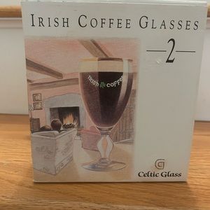 Vintage Celtic Glass 2 Irish Coffee Glasses Never Used Original Box